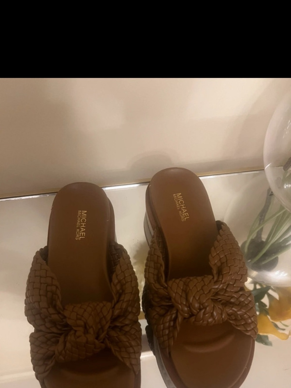 Michael Kors Braided Knot Slide Mules in Tan